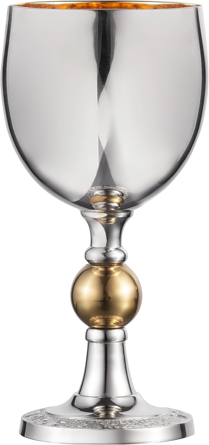 Nickel Kiddush Cup On Stem - Gold Inside