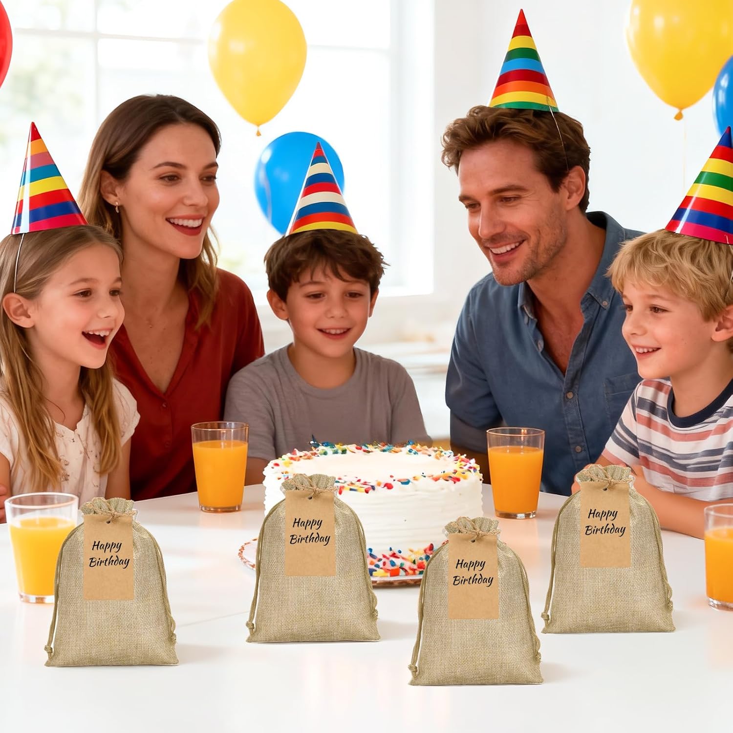 G2PLUS 24 Pcs Burlap Gift Bags with Drawstring 5x7 Inch, Rustic Gift Favor Bags with Kraft Tags & Jute String for Wedding Favors, DIY Crafts, Birthday & Coffee Packaging - Image 6