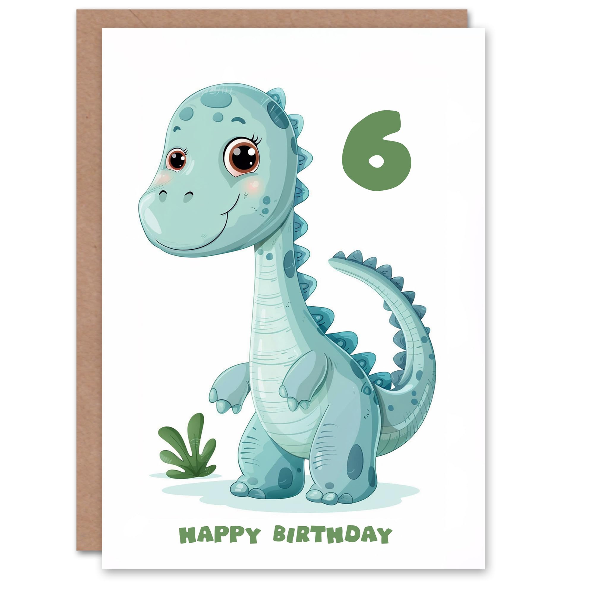 Artery8 6th Birthday Card Cute Blue Baby Dinosaur Cartoon Kids Age 6 Year Old Child For Son Daughter Girl Boy Happy Card