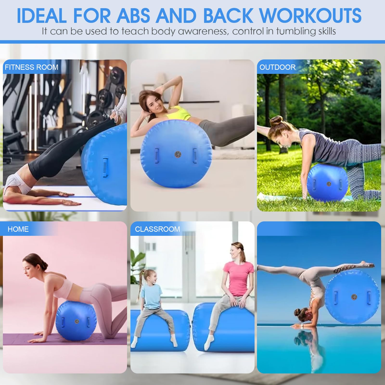 Aufblasbare Air Roll, 80/90cm Gymnastikrolle Gymnastik Tumbling Matte mit Elektrischer Luftpumpe, Yoga Gymnastik Zylinder, Air Tumbling Track für Heimgebrauch/Yoga/Fitness