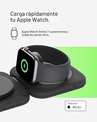 Miniatura 4 de Belkin Almohadilla de viaje de carga magnética 2 en 1 de 15 W, estación de carga inalámbrica plegable con certificación Qi2 compatible con MagSafe,