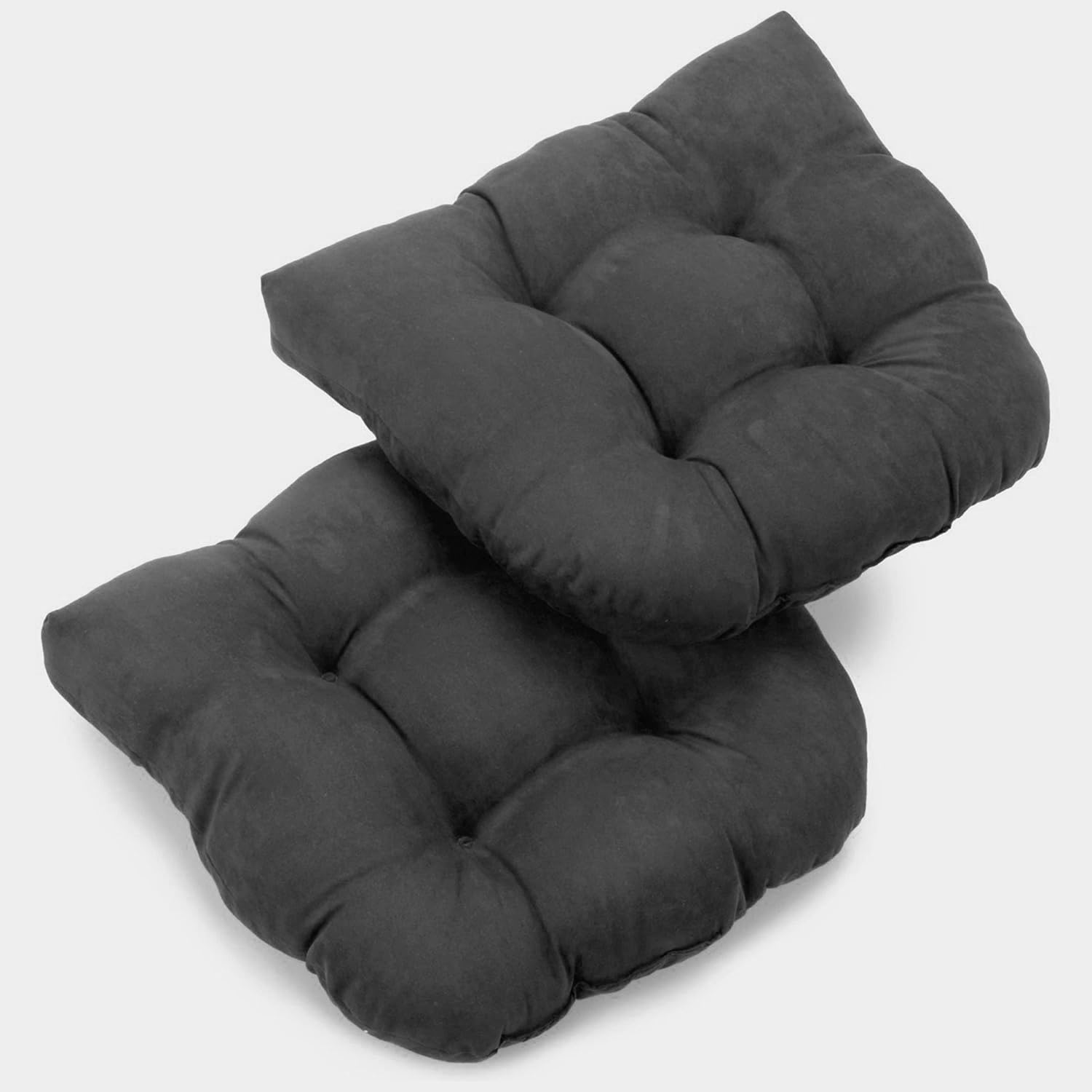 Blazing Needles Microsuede Rounded Back Chair Cushion, 19 x 19, Steel Grey 2 Count