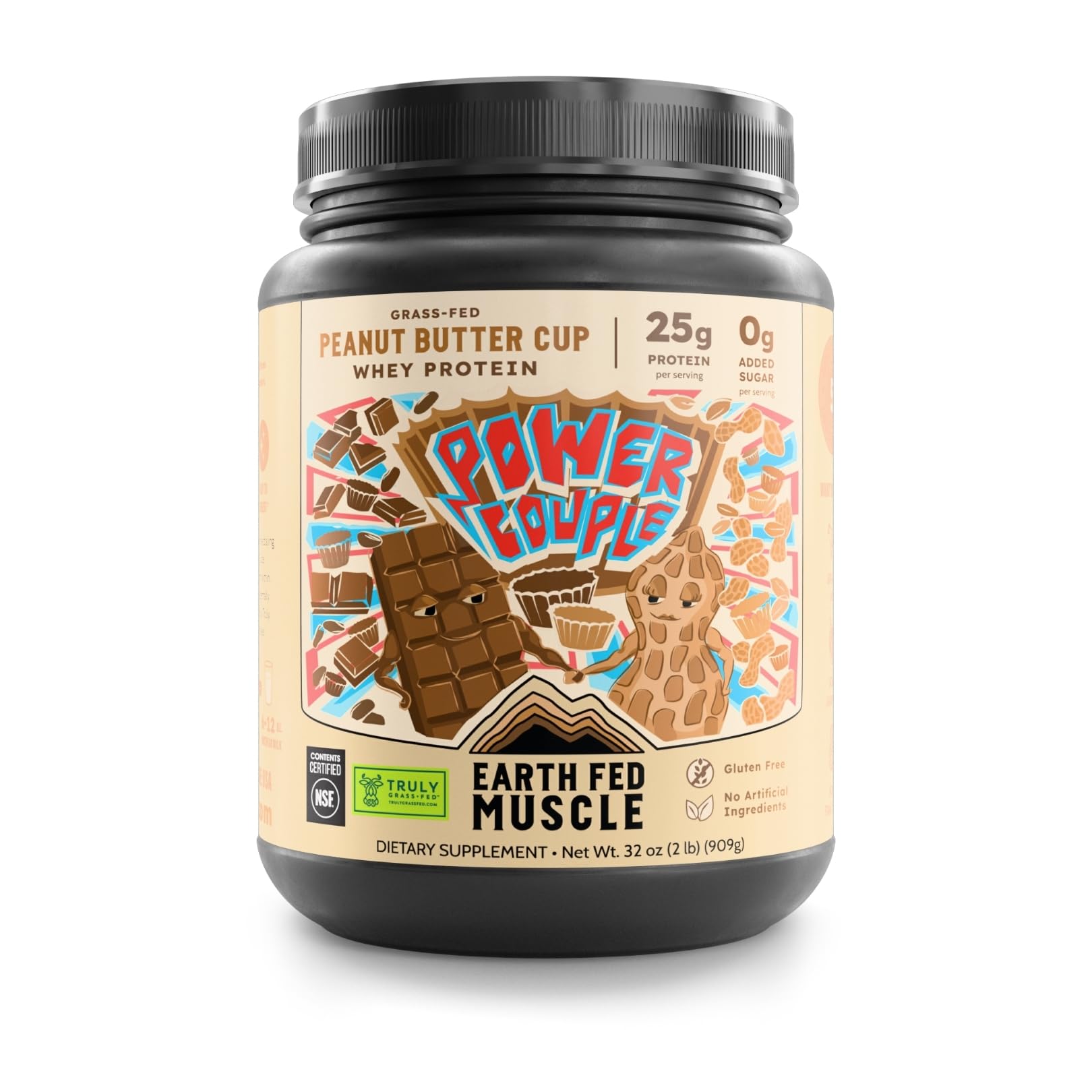 Power Couple Peanut Butter Chocolate Truly Grass Fed Whey Protein Isolate - NSF-Certified. No Artificial Ingredients, Soy Free, Gluten Free, Non-GMO & Hormone Free 26 Servings