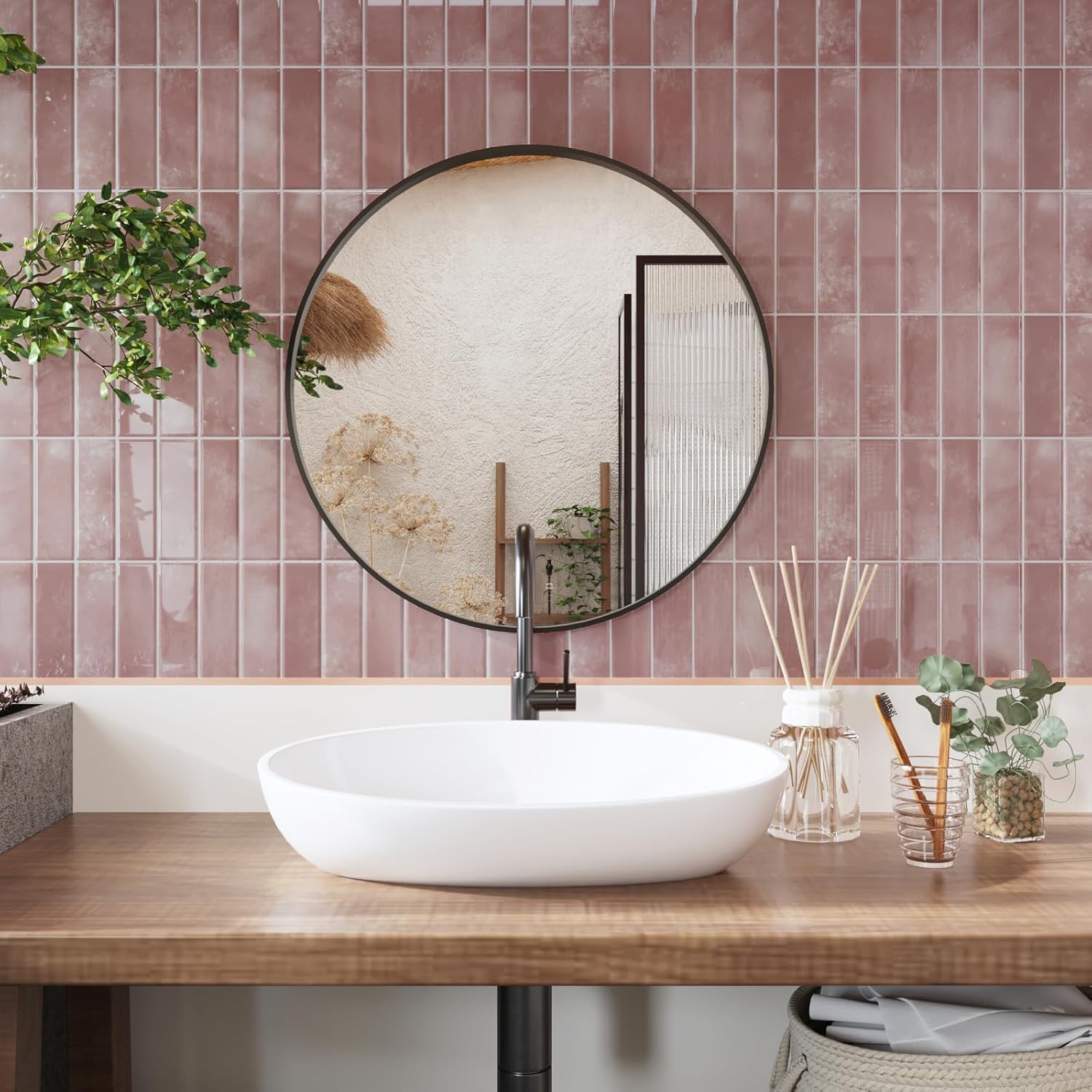 CRE8TIVE 16 Sheets Straight Linear Backsplash Tile for Kitchen Peel and Stick Tile Stick on Backsplash for Kitchen 12"x12" Self Adhesive Temporary Back Splash Wall Tiles for Bathroom Laundry Room