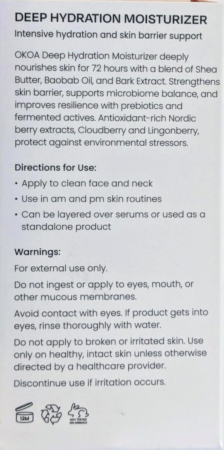 OKOA SKIN Deep Hydration Moisturizer – Firming Anti Aging Moisturizer with Peptides & Botanical Extracts, Helps Improve Skin Elasticity and Reduce Fine Lines & Wrinkles, Daily Face Cream