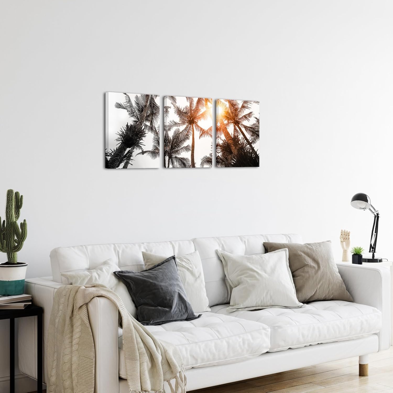 Kalormore Black and White Canvas Wall Art Tropical Palm Tree Coastal Beach Landscape Picture Contemporary Artwork Ready to Hang - Image 4
