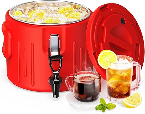 Dispensador de bebidas aislado de 2 galones, dispensador de bebidas frías y calientes con interior de acero inoxidable 304 y boquilla, dispensador