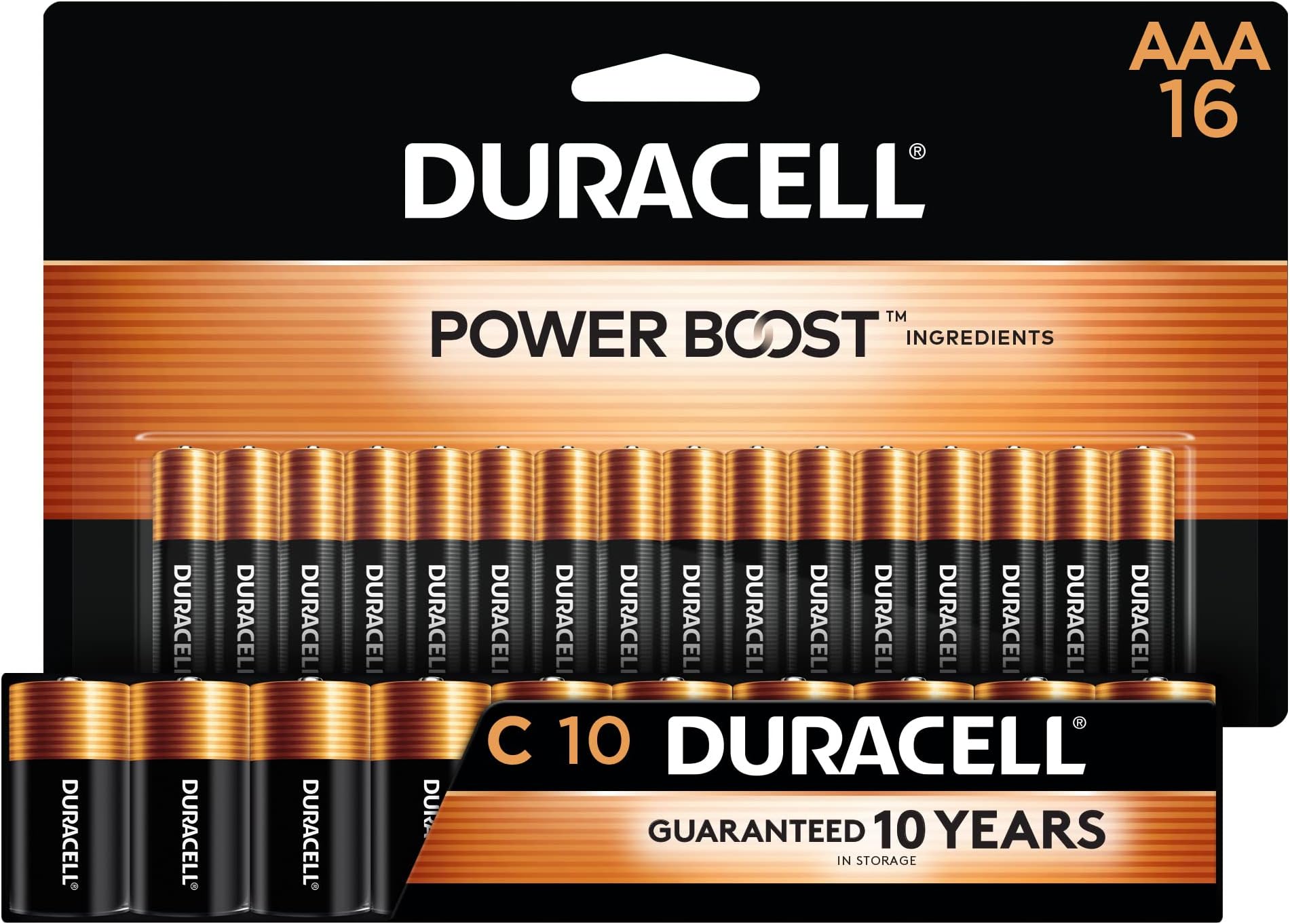 Duracell CopperTop AAA 16 Count + C 10 Count Alkaline Batteries Combo Pack - Long Lasting, All-Purpose Triple A and C Battery - 26 Count Total