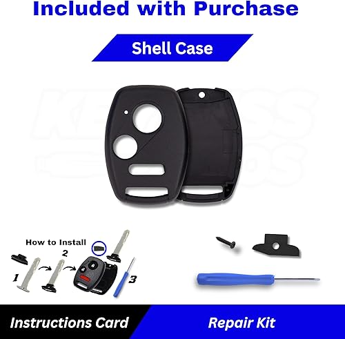 Miniatura 6 de 3-BTN - Funda de repuesto para llave remota sin llave, compatible con Honda Civic LX, CR-V, CR-Z, Pilot, Fit, Insight, Odyssey, Ridgeline, Accord