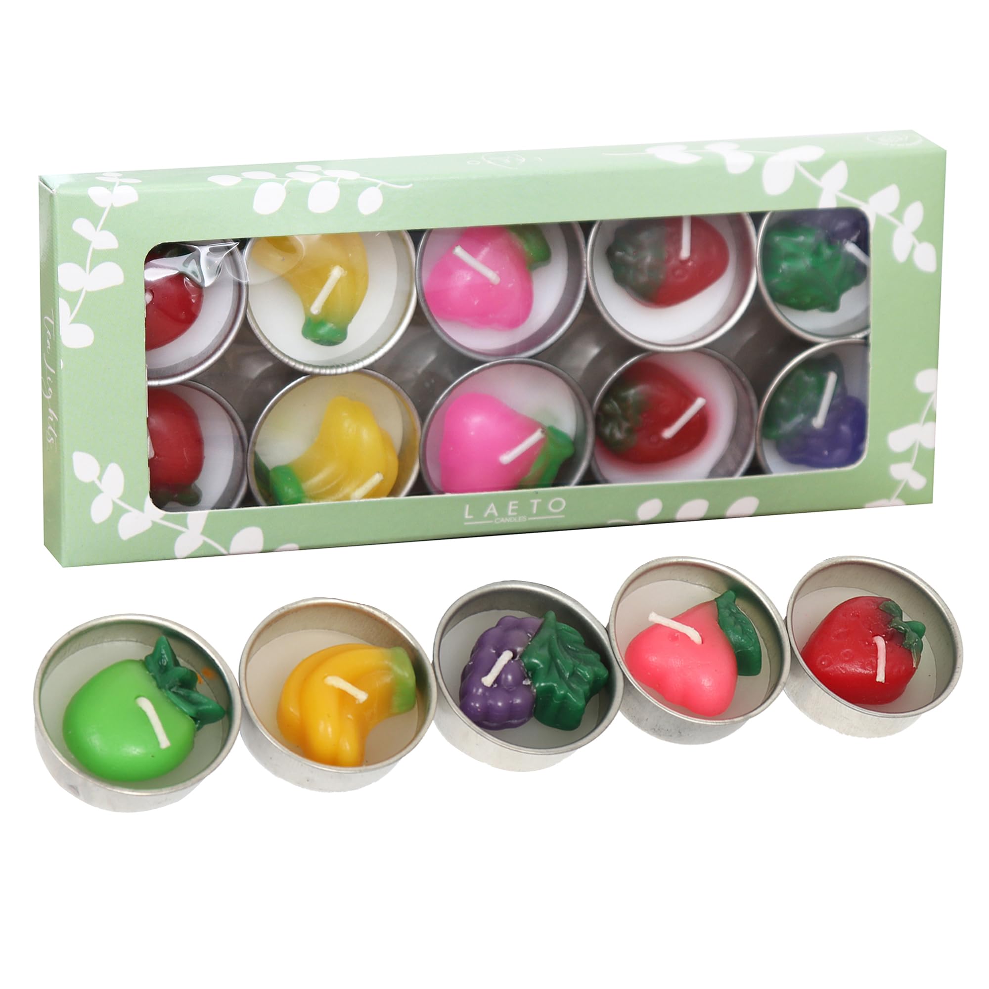 Laeto Candles Pack of 10 Tea Lights Candles | Handmade Decorative Home Decor Fruit Themed Unscented Tealight Candles Gifts for Women, Gifts for Her โ image 1