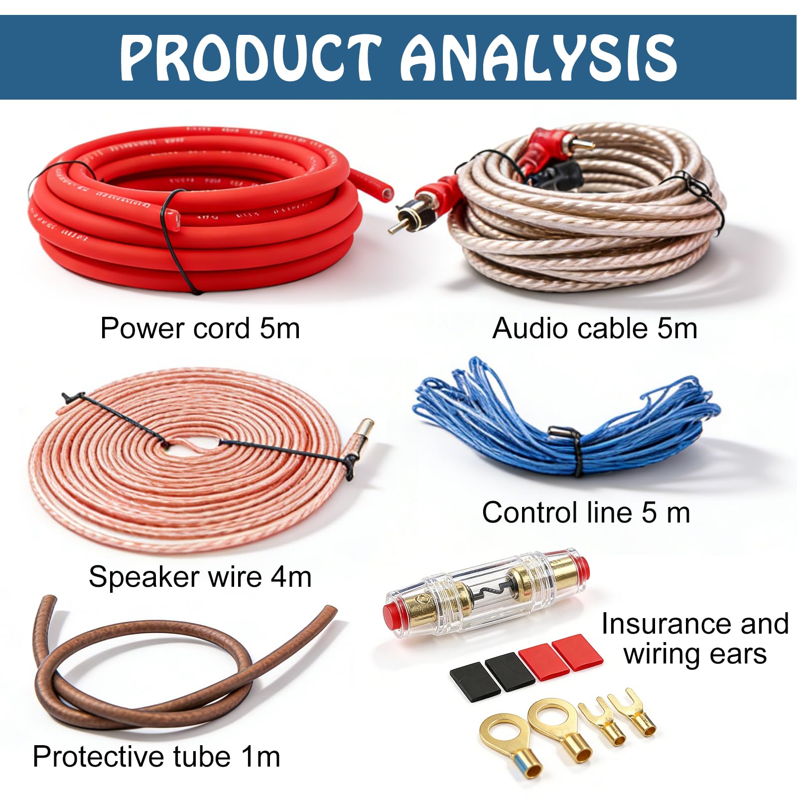 Vegena Subwoofer Kabel Set, 5 Meter Endstufe Kabel Set, Auto Verstärker Kabelsatz, Kfz Verstärker Kabelsatz Anschluss Set Car Audio Wire Kabelset Endstufekabel Für Audio-Upgrade Car Audio Endstufen