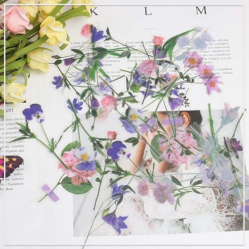 Miniatura 2 de 80 piezas de calcomanías de flores naturales para álbumes de recortes, calcomanías autoadhesivas para álbumes de recortes, suministros para diario