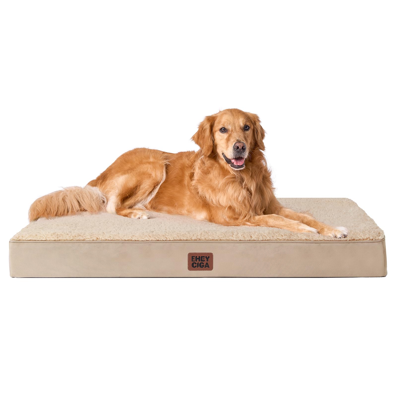 EHEYCIGA Orthopedic Extra Large Dog Bed Mattress XL with Removable Washable Cover for Crate, Khaki, 112x81x9cm