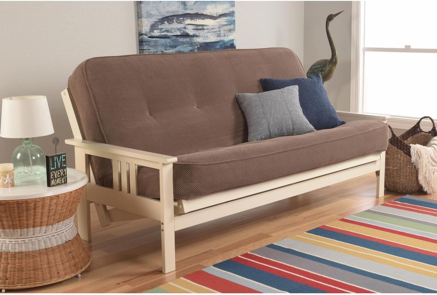 Futon Frame Full Size Sofa Bed White Finish Hardwood Construction