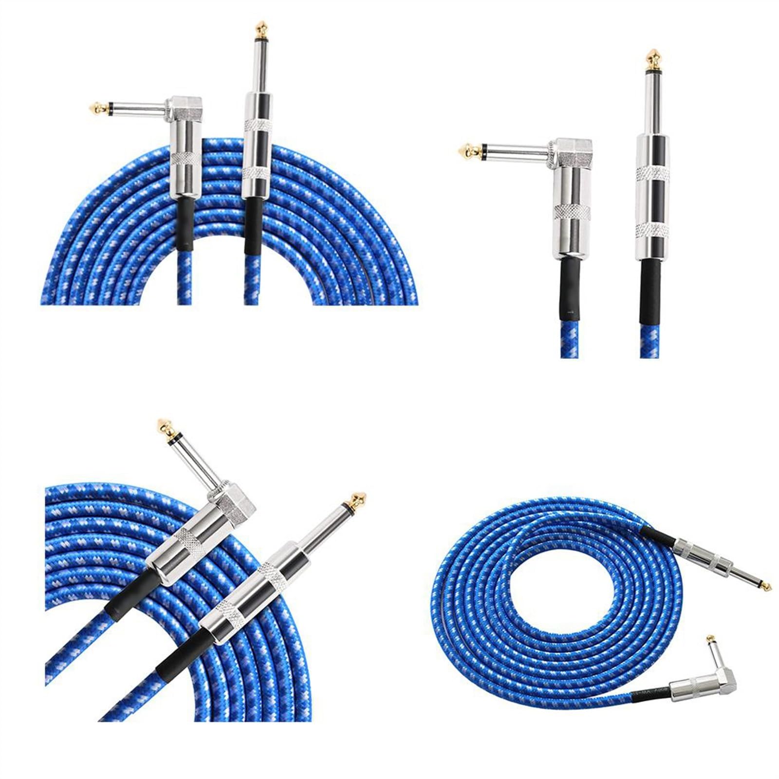 akcesoria do gitary 3 Metry Elektryczna Gitara Basowa Kable Audio Prosto Do Prawej 6.35mm Kąt Wtyczki TS Męski 1/4 Cal Części Do Gitary (Color : Blue)