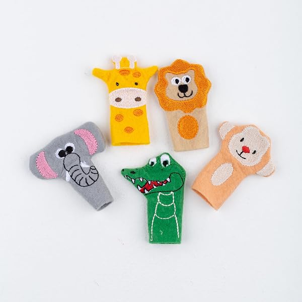 Set di bambole da dito con animali selvatici, 5 pezzi, a partire dai 6 mesi, in feltro colorato per neonati e bambini piccoli, giocattolo safari, per promozione precoce e fantasia, set di bambole - 2