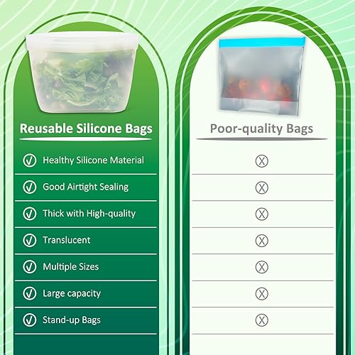 Miniatura 6 de Bolsas de silicona para almacenamiento de alimentos, contenedores reutilizables de almacenamiento de alimentos, bolsas de silicona con cierre de