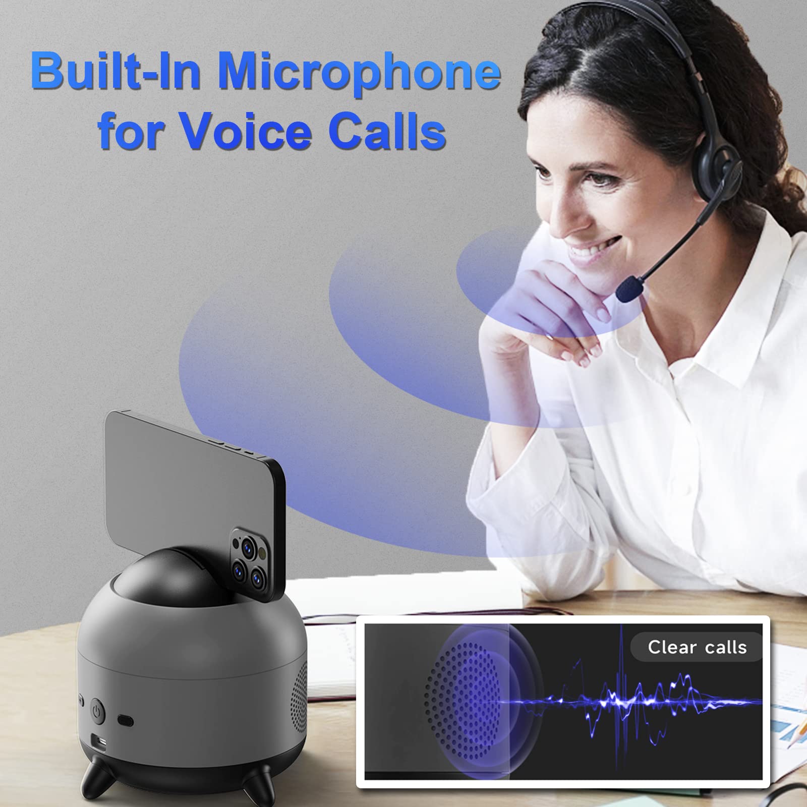 Bastone Selfie con 360° Rotazione Intelligente, Smart Phone Holder con AI Tracciamento Automatico, Cassa Bluetooth e Microphone, Nessuna APP per Lo Streaming Video in Diretta(Nero).