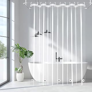 EurCross 9G Clear Shower Curtain Liner 72x78 Weighted with 5 Magnets & Hooks - Heavy Duty Waterproof PEVA for Bathroom
