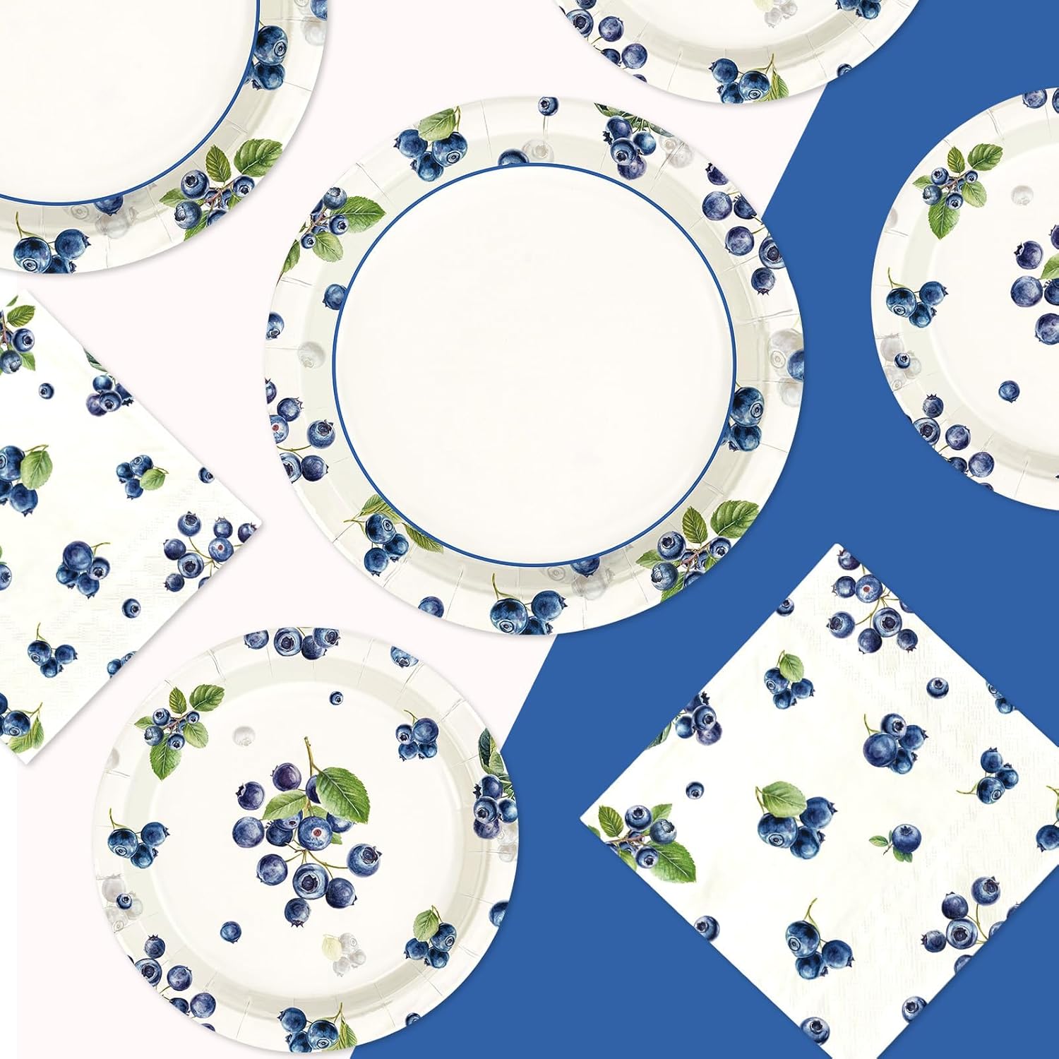 200Pcs Blueberry Party Supplies Berry Sweet Plates and Napkins Vintage Disposable Blueberry Fruits Themed Tableware Set for Baby Blue berry Baby Shower Birthday Picnic Tea Party Supplies Serves 50