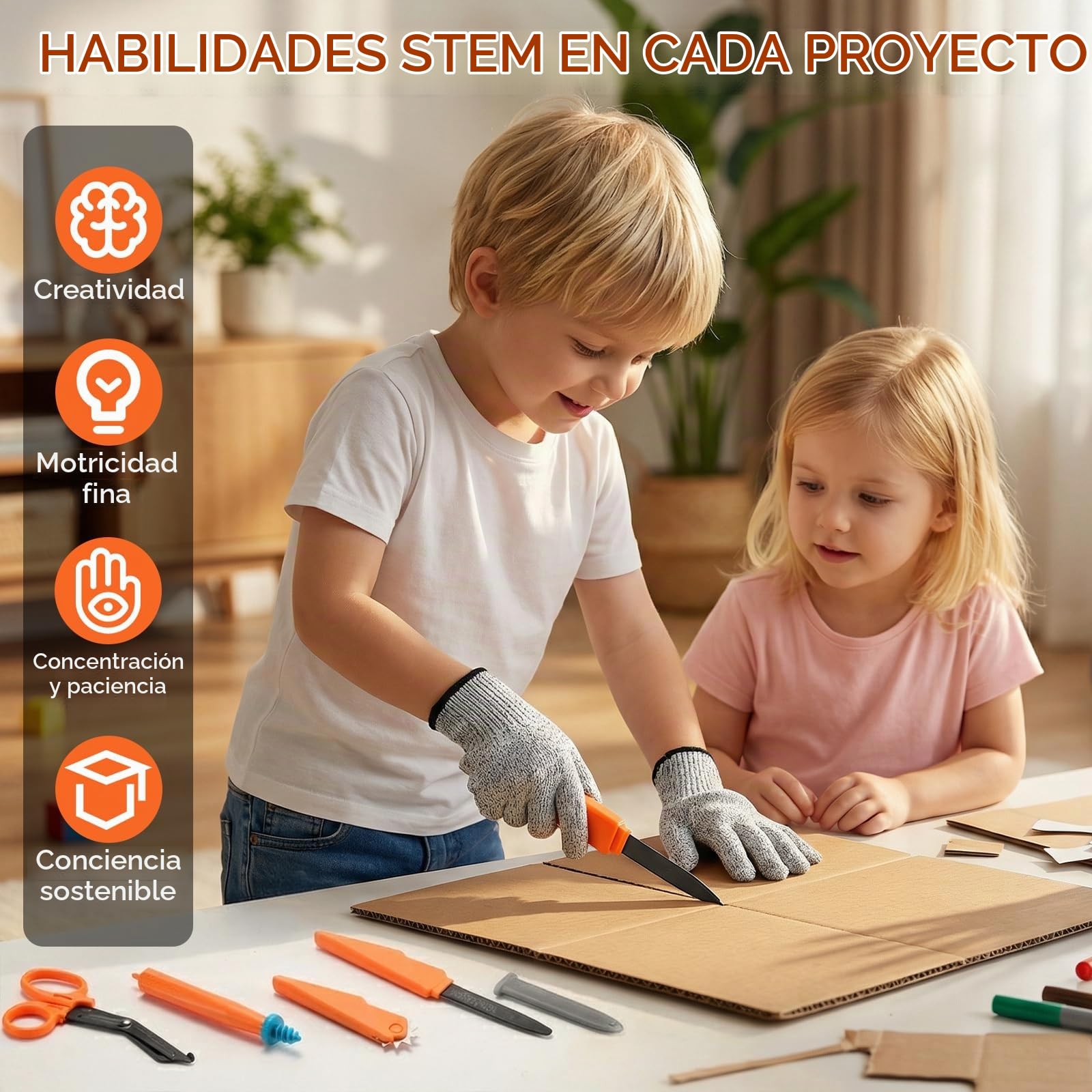 SainSmart Jr. Herramientas de construcción de cartón para niños 120 piezas