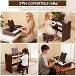 Kids Piano Keyboard, 37 Keys Wooden Digital Piano with Stool and Music Stand, Educational Musical Instrument Toy, Christmas Birthday Gifts for Girls and Boys Over