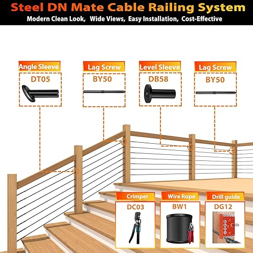 Miniatura 6 de Steel DN Mate Cuerda de alambre negra de 400 pies y 18 pulgadas, cable de acero inoxidable de grado marino T316L para sistema de barandilla de cable
