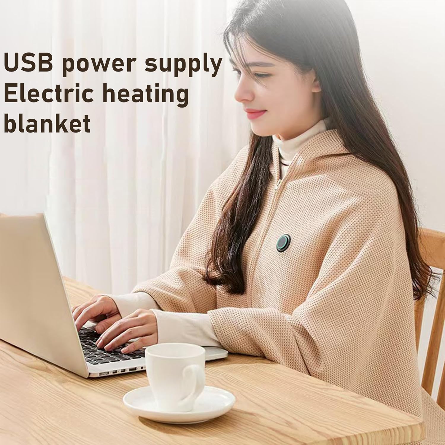 Portable Heated Blanket Shawl Wrap for Women USB Electric Heating Blanket 60×31 Inch Rapid Warm Wearable Electric Shawl for Home Travel Camping (Green)