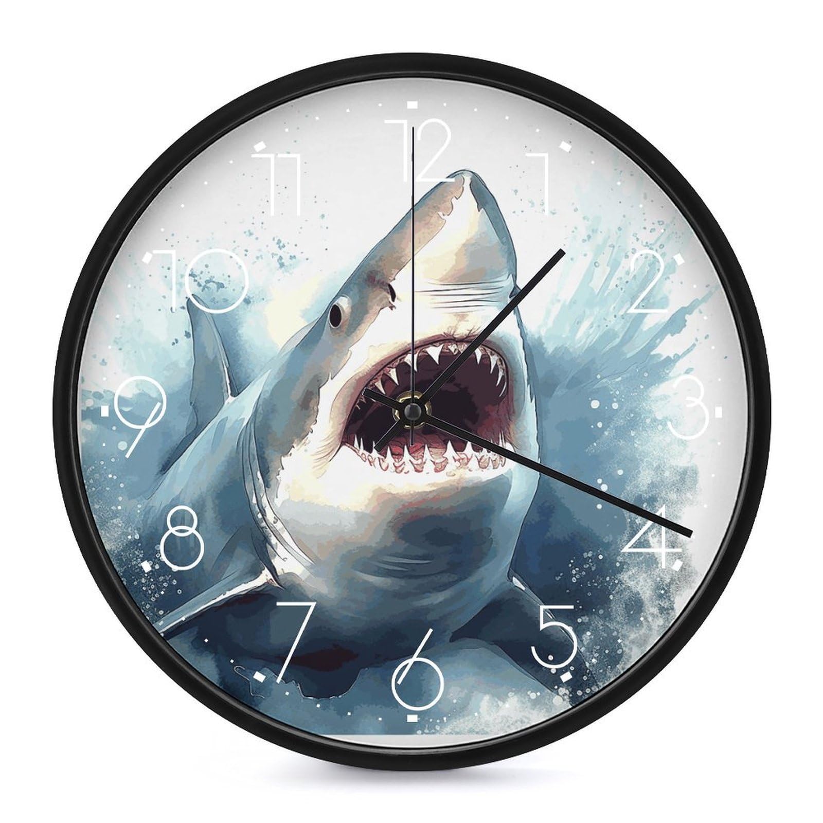 Adfgyerh White-Style Shark In The Sea Clock，9.8 Inch Battery Operated Wall Clock Classic Simple, Decorative Wall Clock.analog Clock For Kitchen Office Bathroom Bedroom.