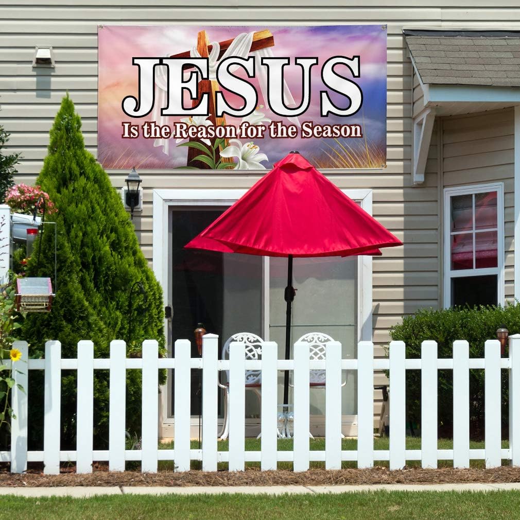 Vinyl Banner Multiple Sizes Jesus Is The Reason for Season Business A Holidays and Occasions Outdoor Weatherproof Industrial Yard Signs Brown 4 Grommets 16x40Inches