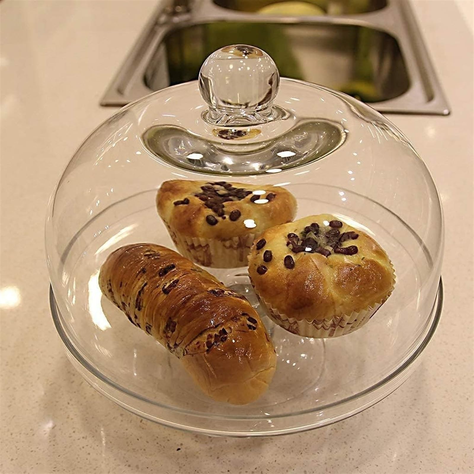 Soporte for Pasteles con cúpula de Vidrio Transparente for Pasteles, cúpulas for Alimentos, decoración de Flores, Tra a Prueba de Polvo(28.5 * 28.5 * 28cm)