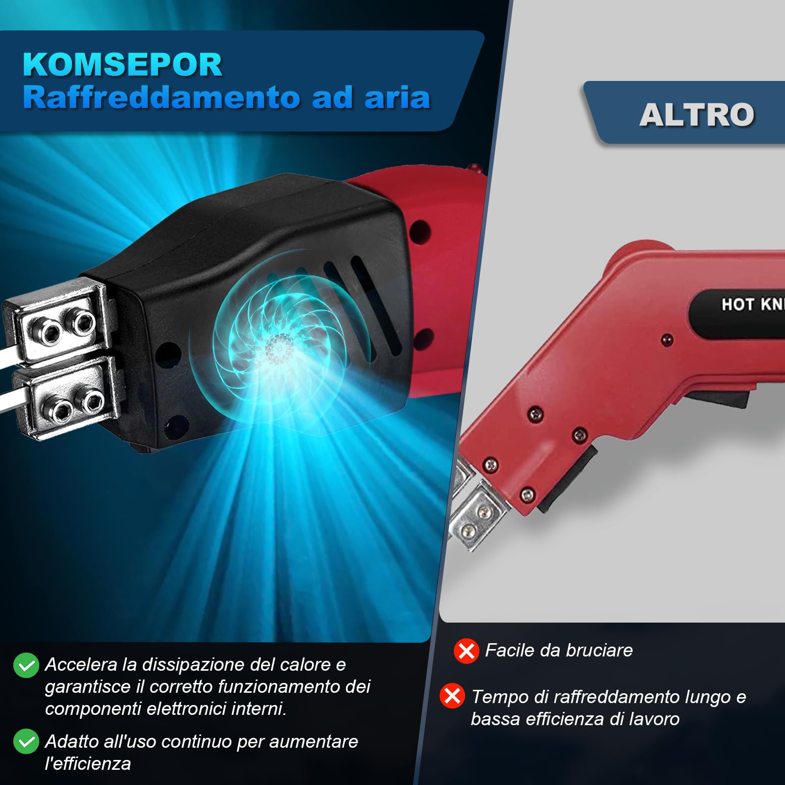 Komsepor 200W Taglierina Elettrica a Caldo per Schiuma con 5 Lame al Nichel-Cromo 0-600℃ 220-240V con Sistema di Raffreddamento per Polistirolo (Raffreddamento ad Aria Rosso 200W+Slot)