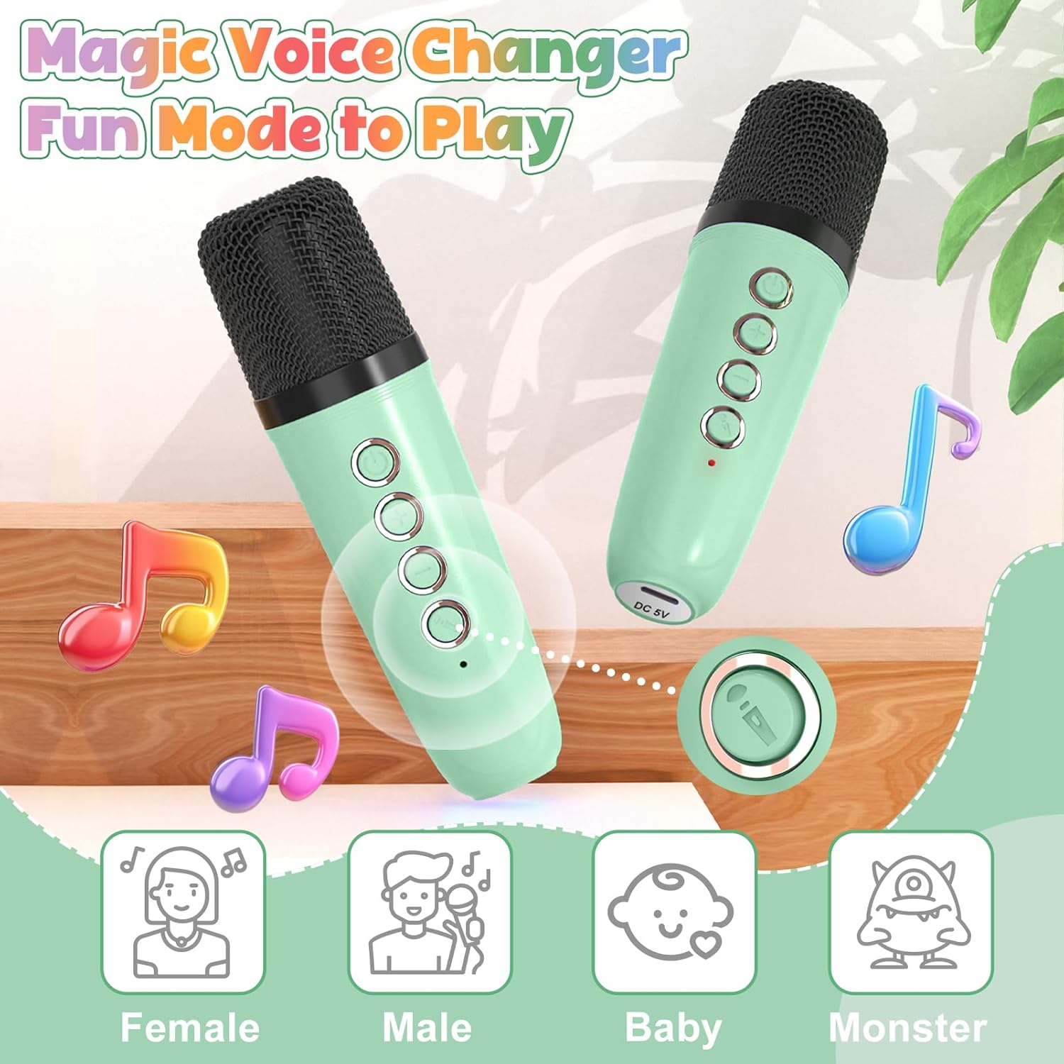 FLUESTON Mini Karaoke Machine for Kids Adults, Portable Bluetooth Speaker with 2 Wireless Microphones, Birthday Kids Gifts Toys for Girls Ages 3, 4, 5, 6, 7, 8, 9,10,11,12+ Years Old - Image 3