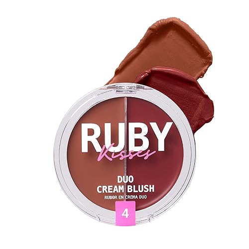 Ruby Kisses Rubor en crema dúo, suave, de aspecto natural, de larga duración para mejillas, labios y ojos, construible y mezclable, infundido con té