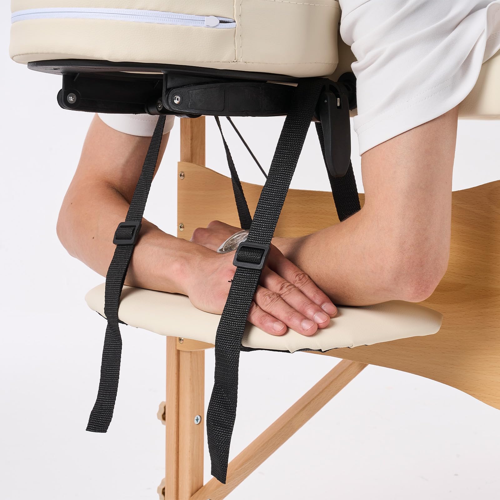 YOUNIKE Camilla Masaje Beige Plegable 2 Zonas Profesional Portátil Carga 250kg 186×70cm Altura Ajustable de Madera Haya para Belleza Tatuaje SPA con Bolsa de Transporte
