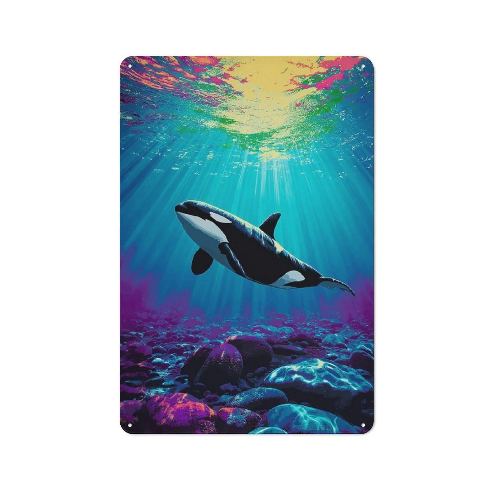 Junmoney Colorful Orca Underwater Scene Metal Wall Sign 30X20cm Featuring For Home Bar Wall, New Home Wall Decor For Hosts Who Enjoy Retro Interiors