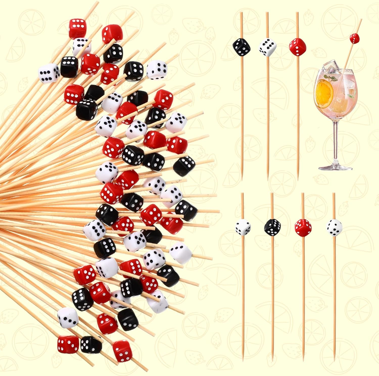 Reallnaive 300pcs Dice Cocktail Picks Casino Party Decor, Red, Black, White
