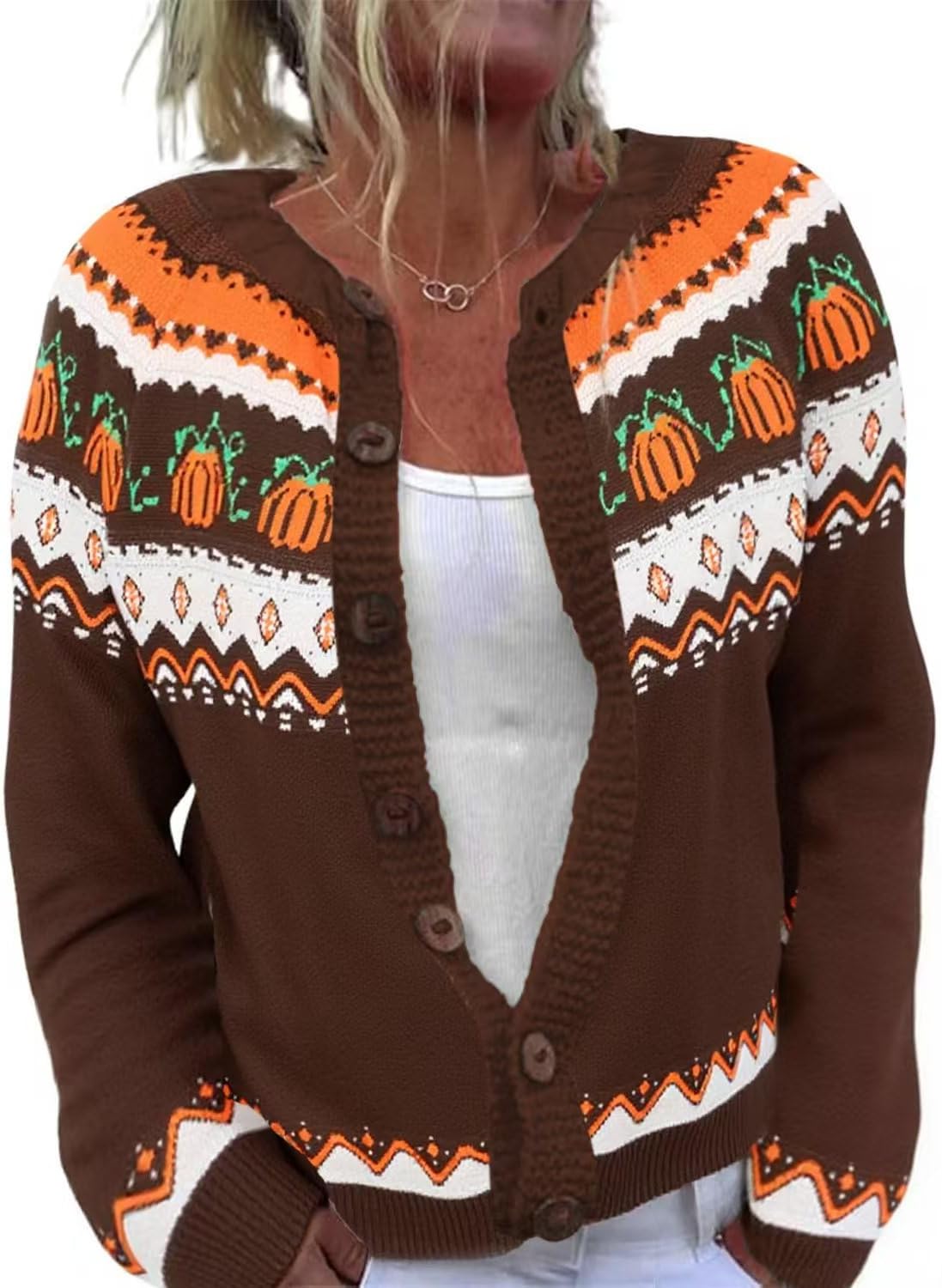 Fall Halloween Cardigans Sweater for Women Funny Holiday Graphic Long Sleeve Knit Button Down Sweatshirt Tops