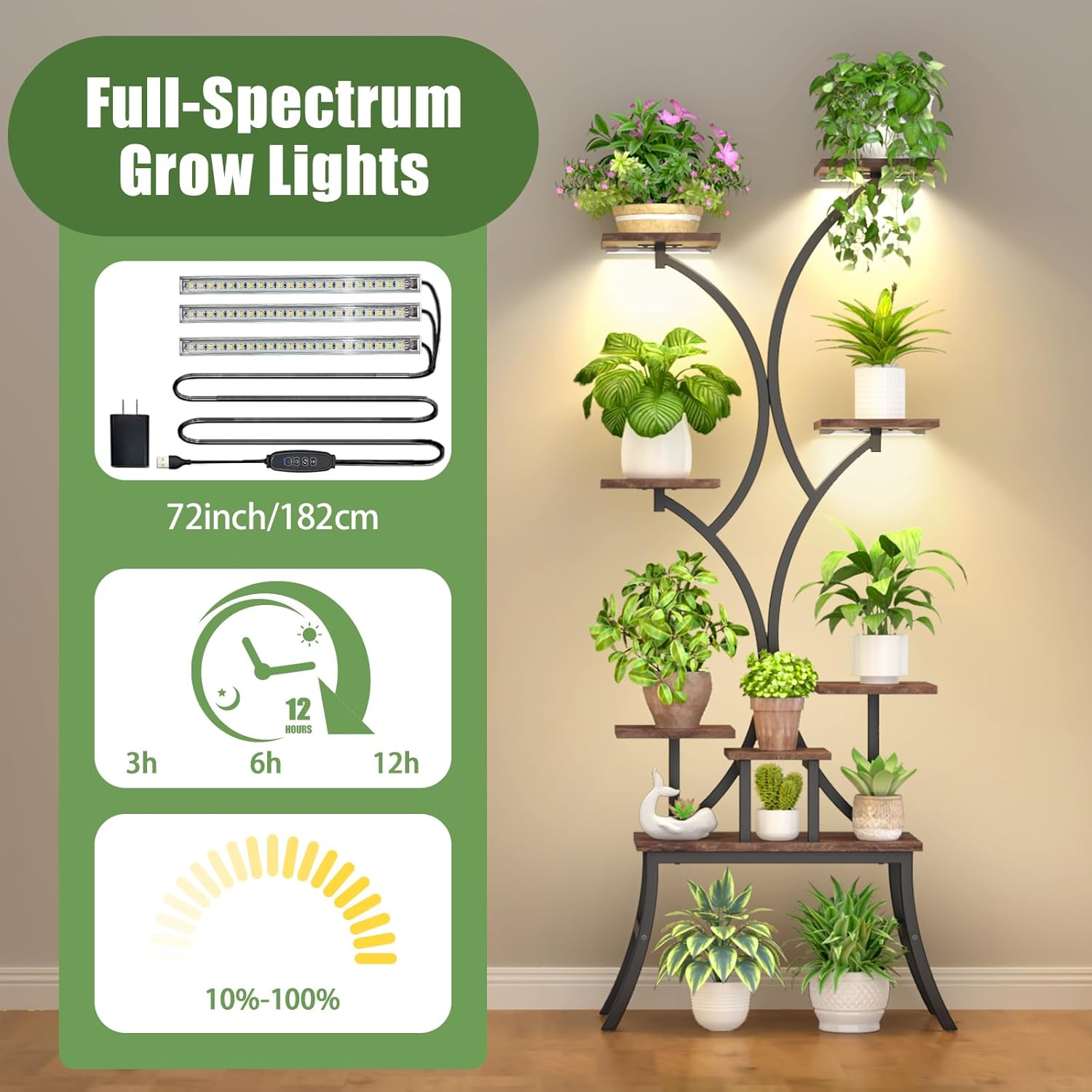 Plant Stand Indoor with Grow Lights - 62'' Tall Plant Stand Corner Plant Stands 8 Tiered Large Flower Holder Display Rack for Living Room Bedroom Office Home Decor