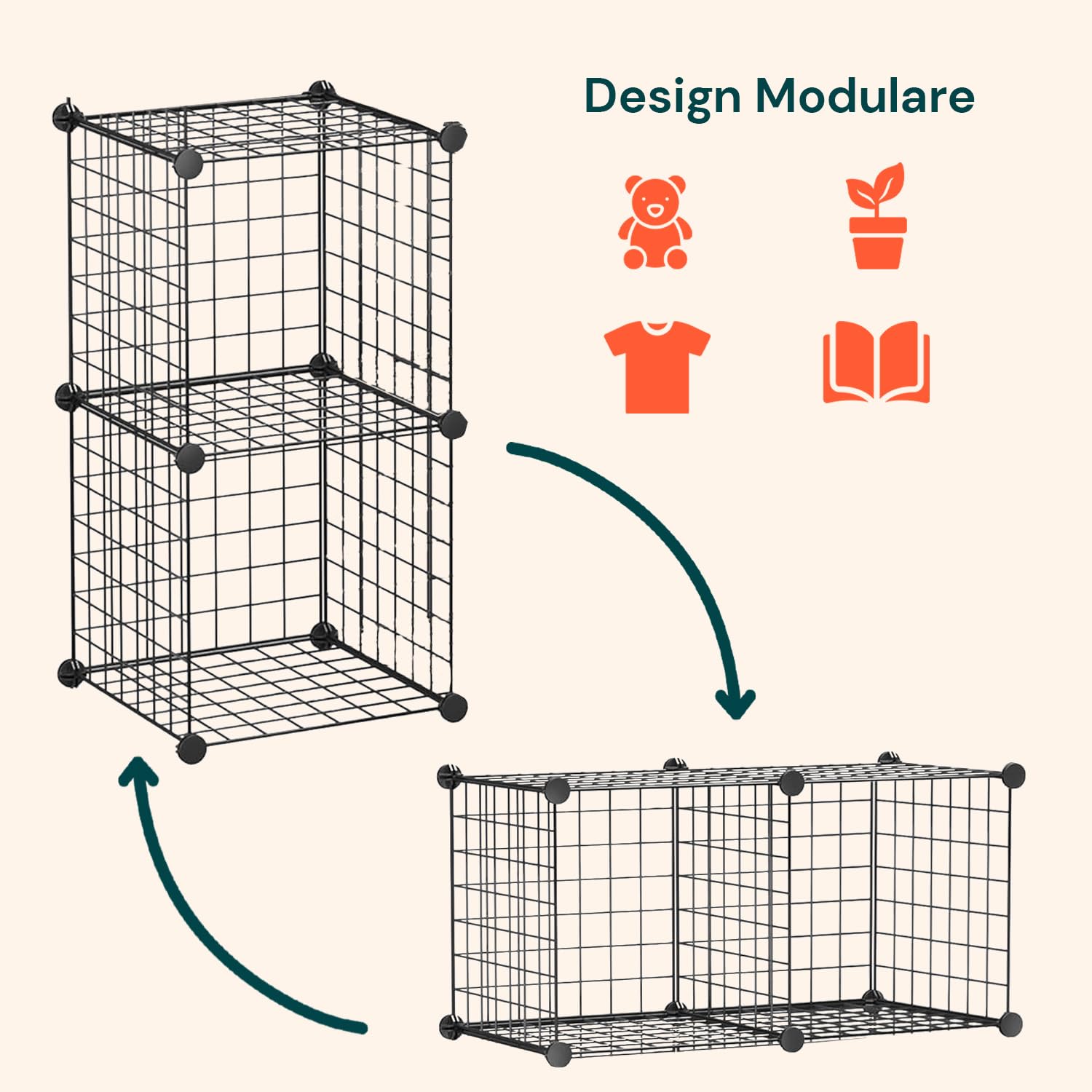 Avilia Scaffale a Rete in Ferro a 4 Ripiani – Scaffali in Metallo Salvaspazio Modulare per Cucina, Bagno e Ufficio - Mobile Scaffale Industrial Nero con Ripiani 35x35cm, Montaggio Senza Attrezzi