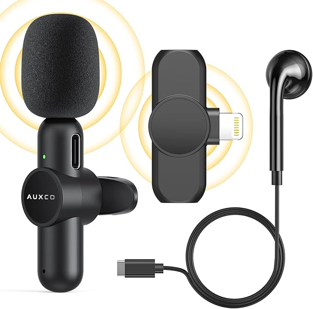 Wireless Lavalier Microphone for iPhone iPad, 2.4GHz Plug-Play Wireless Lapel Mic for Live Stream Interview TikTok Recording YouTube Vlog Video, Noise Reduction Auto Sync