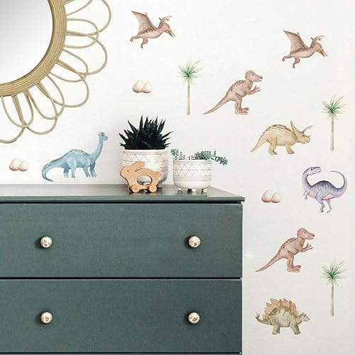 Miniatura 8 de QUCHENG Calcomanías de pared de dinosaurio, calcomanías de animales para dormitorio, decoración extraíble, cuarto de bebé, habitación de los niños,