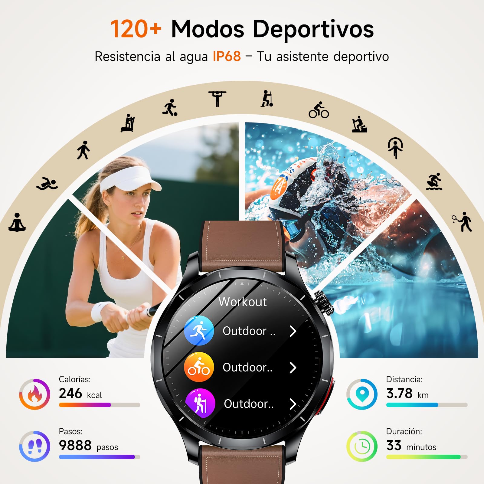 2026 Nuevo ECG Reloj Inteligente Hombre con HRV/BMI/Tension Arterial, 1.43“ AMOLED Smartwatch con 24H Pulsómetro SpO2 Temperatura Corporal Monitor de Sueño, Pulsera Actividad para Android iOS
