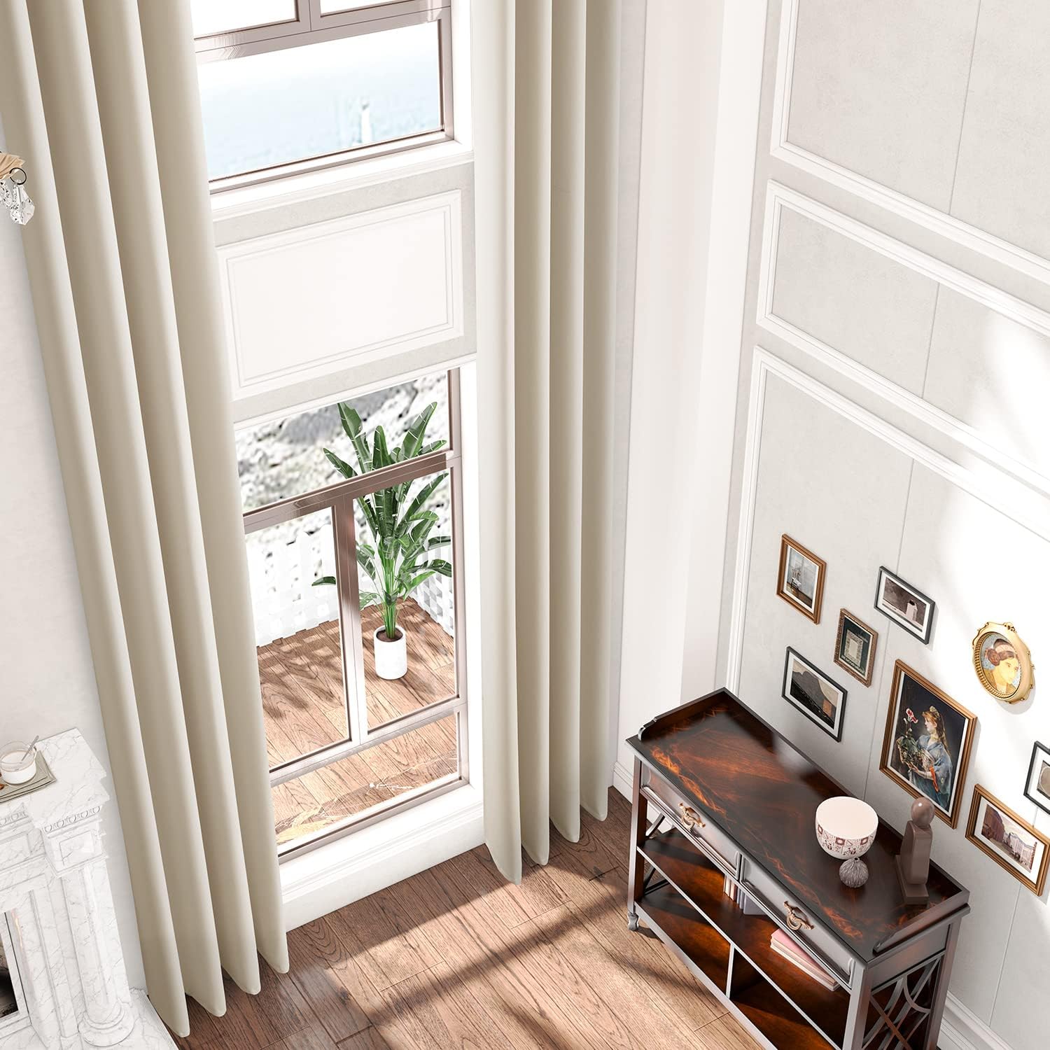 17ft Ivory Extra Long Blackout Curtain,Grommet Top Thermal