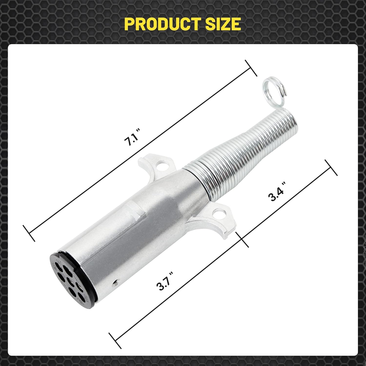 Oyviny Trailer-Side 7 Pin Round Trailer Plug with Extension Spring 2PCS, 7 Way Semi Trailer Plug Zinc Die-Cast with Cable Guard, Round 7 Pin Trailer Socket 7 Inch Length (Pack of 2)