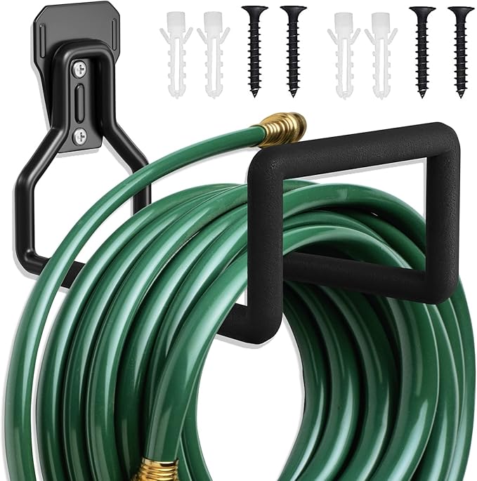 Hose Holder Wall Mount - Metal Garden Hose Holder - Heavy Duty Water Hose Holder - Hose Reel Holds Up to 150Ft- Durable Hooks for Garage Outside