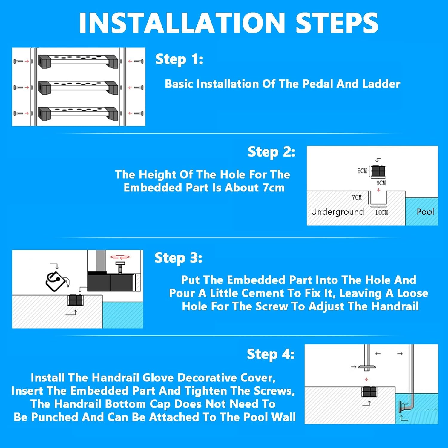 Swimming Pool Ladder,304 Stainless Steel Step,Underwater Pool Device with Handrails,for Pool Bath Water Park(3 Steps)