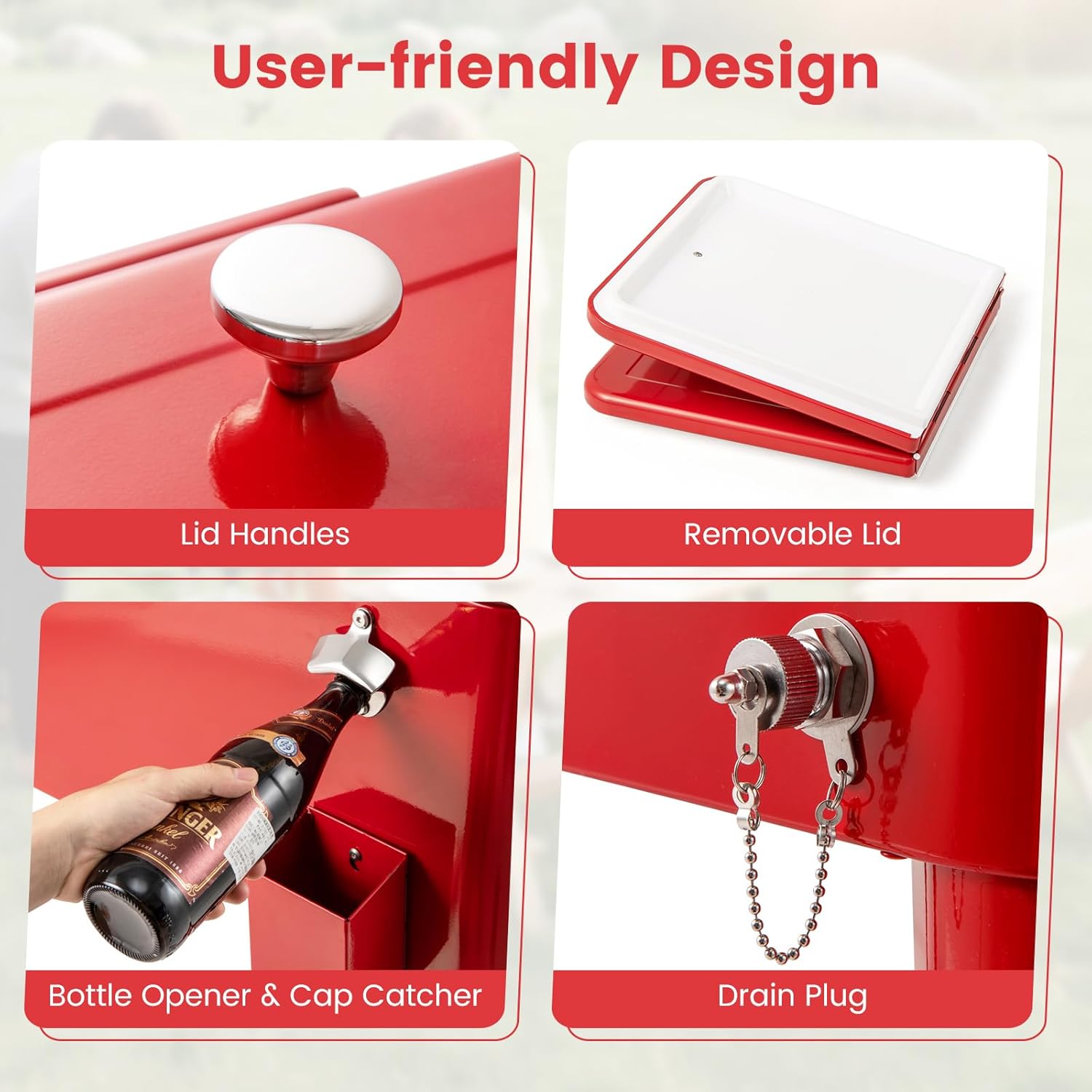 HAPPYGRILL 80 Quart Rolling Cooler Cart with Lockable Wheels, Outdoor Beer Beverage Cooling Ice Chest with Bottle Opener & Cap Catcher, for Party Poolside Backyard BBQ