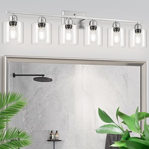 Miniatura 31 de 10 Luces de Tocador Negras para Espejo Gigante, Luces de Tocador de Baño Sobre Espejo con Pantallas de Vidrio Esmerilado Blanco Lechoso, Lámpara de
