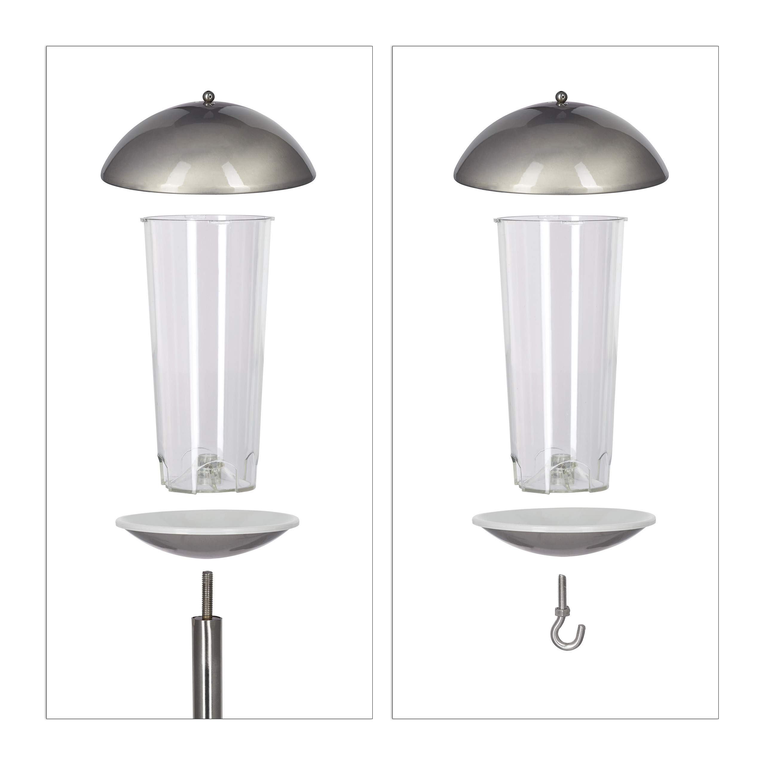 Relaxdays Comedero Pájaros para Clavar o Colgar, Plástico y Acero Inoxidable, Plateado, 172 cm